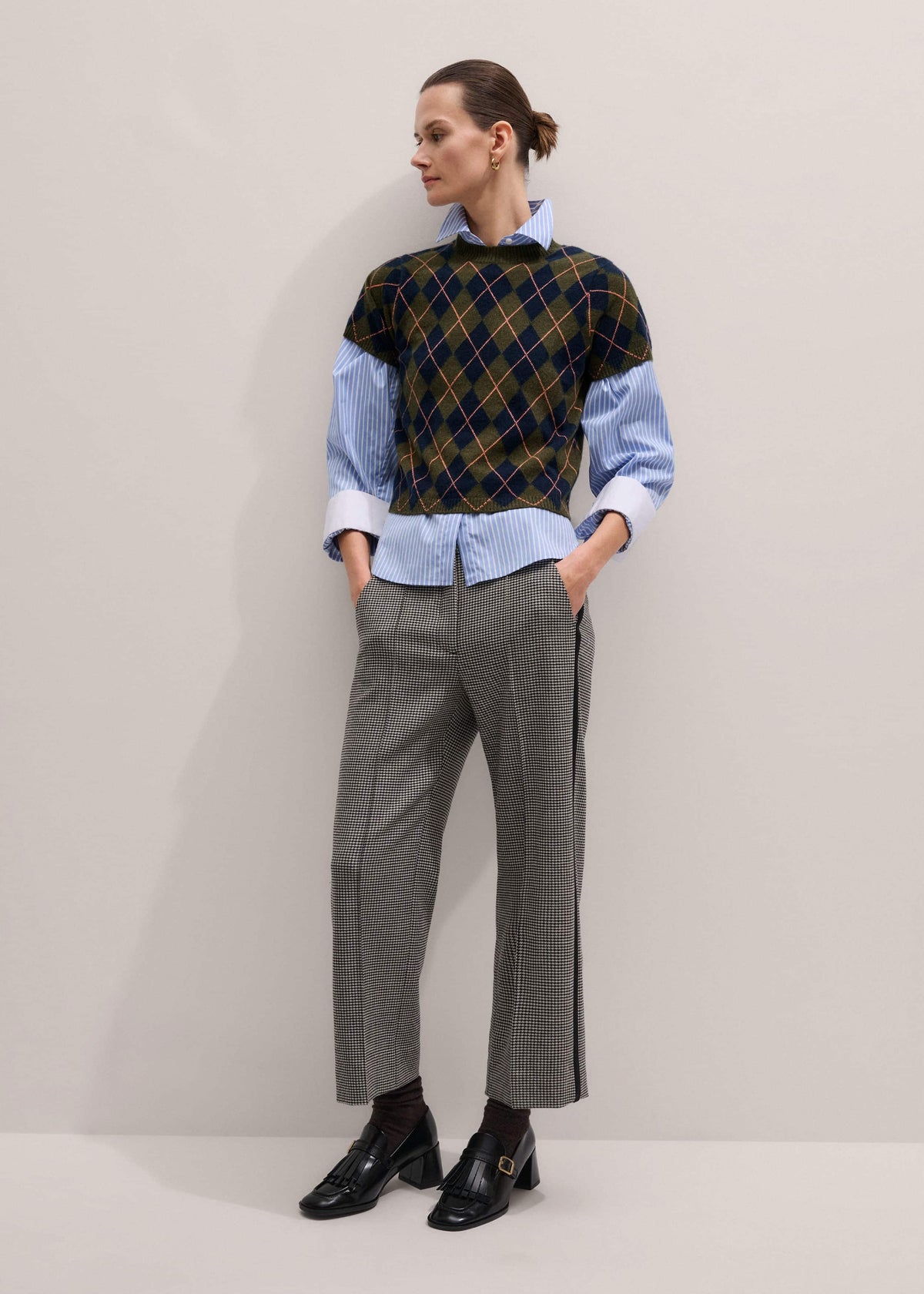 ME+EM Ivory Houndstooth Straight Crop Trouser