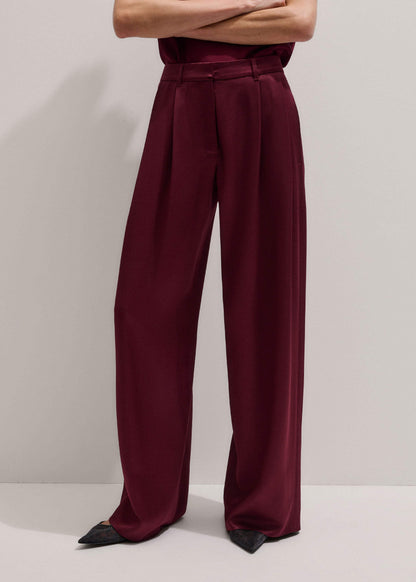 ME+EM Red Wool Event Ready Pleat Straight-Leg Pant
