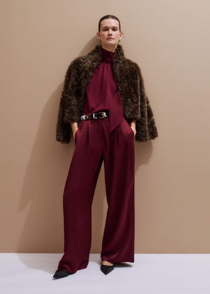 ME+EM Red Wool Event Ready Pleat Straight-Leg Pant