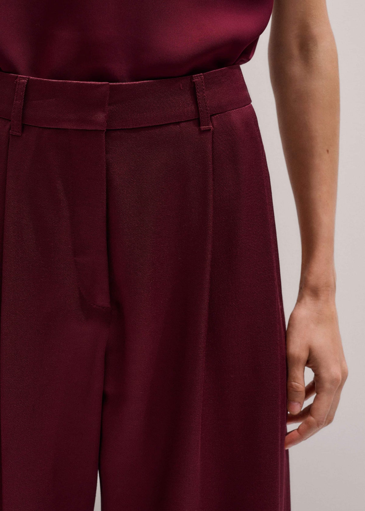 ME+EM Red Wool Event Ready Pleat Straight-Leg Pant