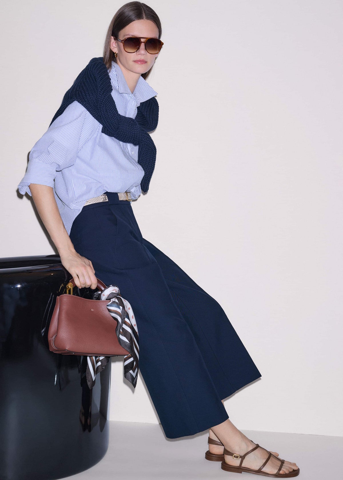 ME+EM Navy Straight Crop Pant