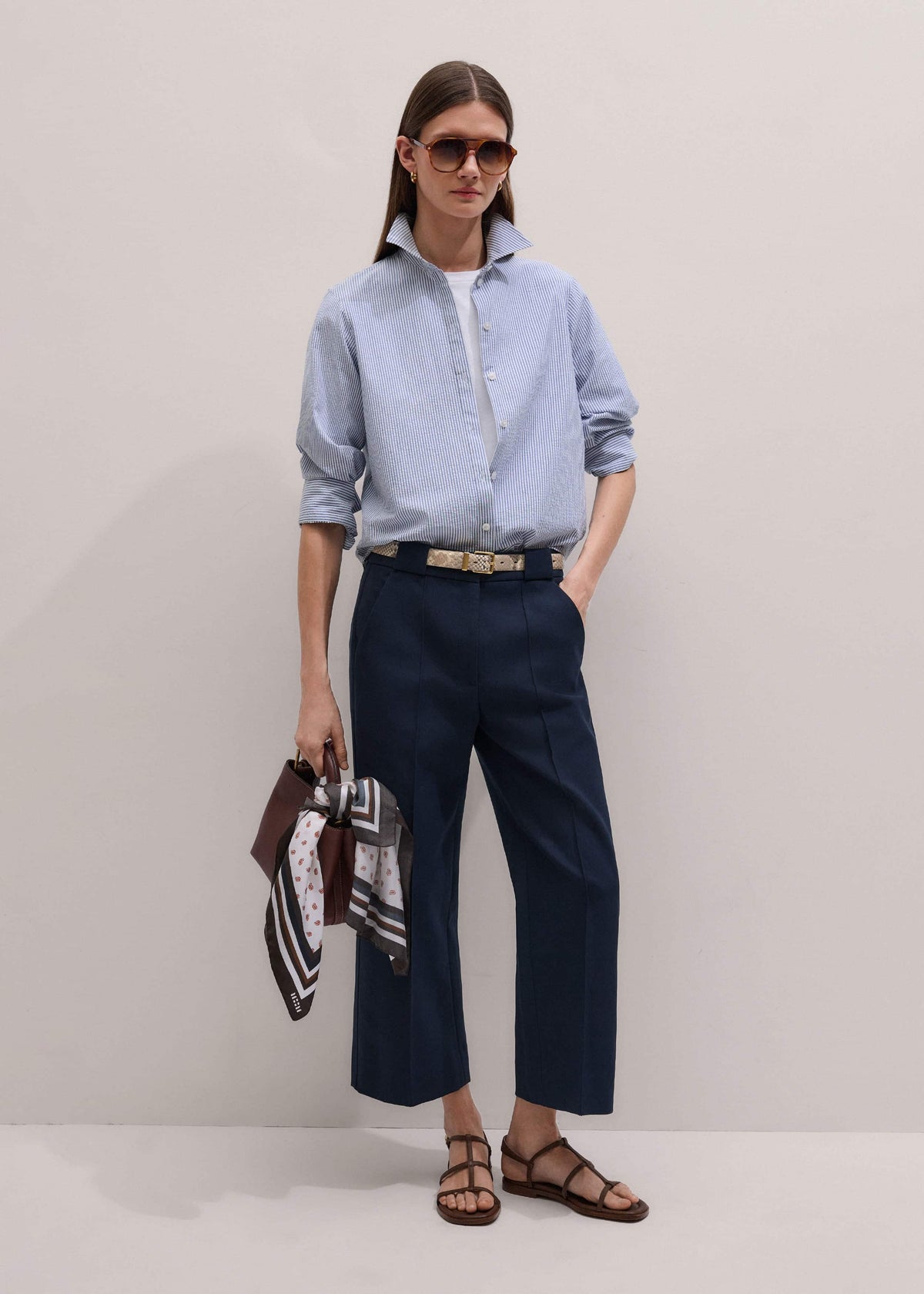 ME+EM Navy Straight Crop Pant