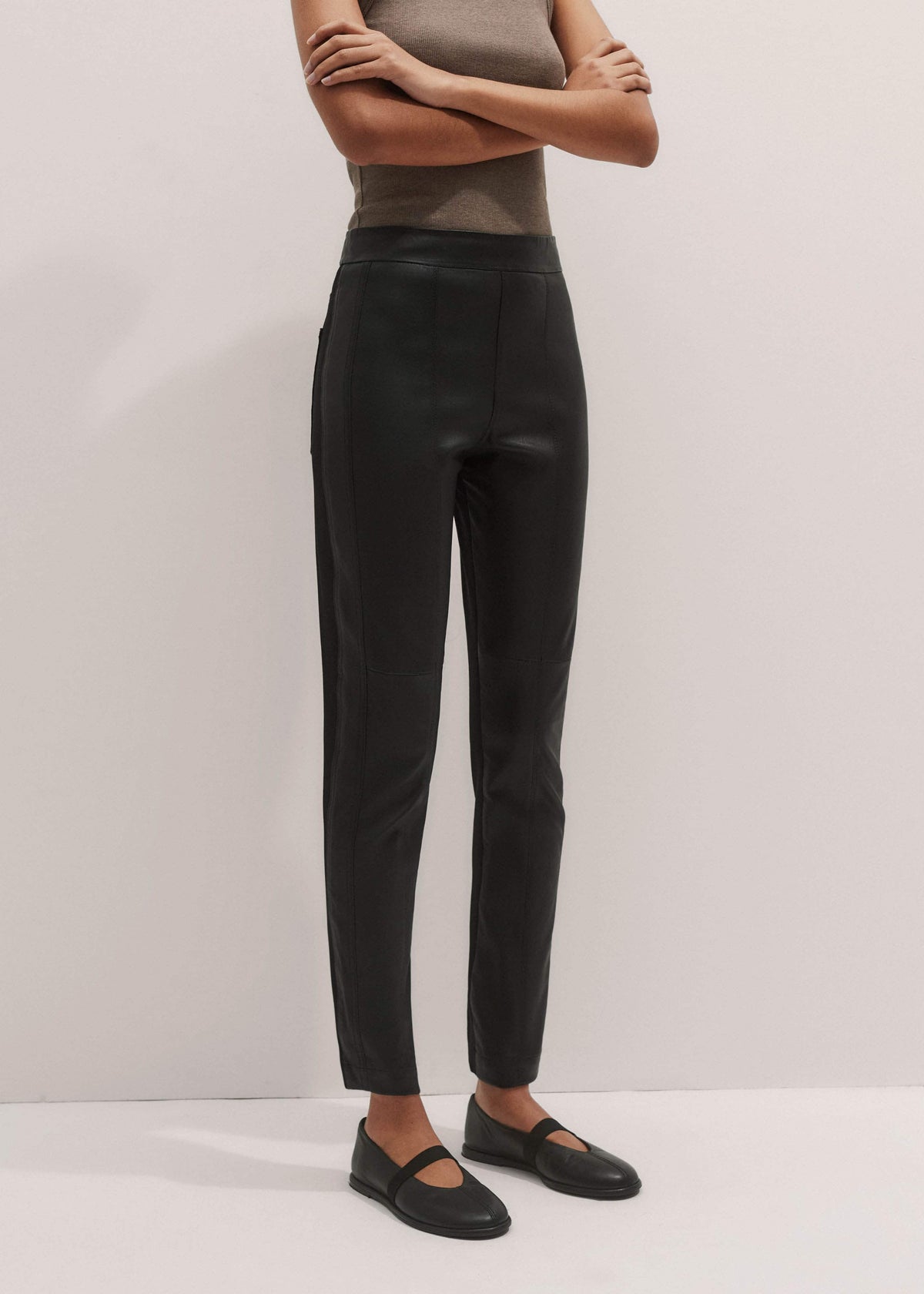 ME+EM Women’s Black High Stretch Leather Mix Legging
