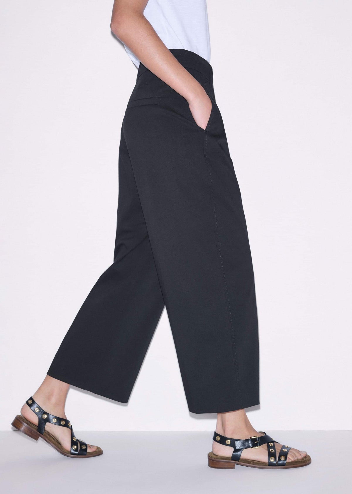 ME+EM Black Straight Crop Pleat Front Pant