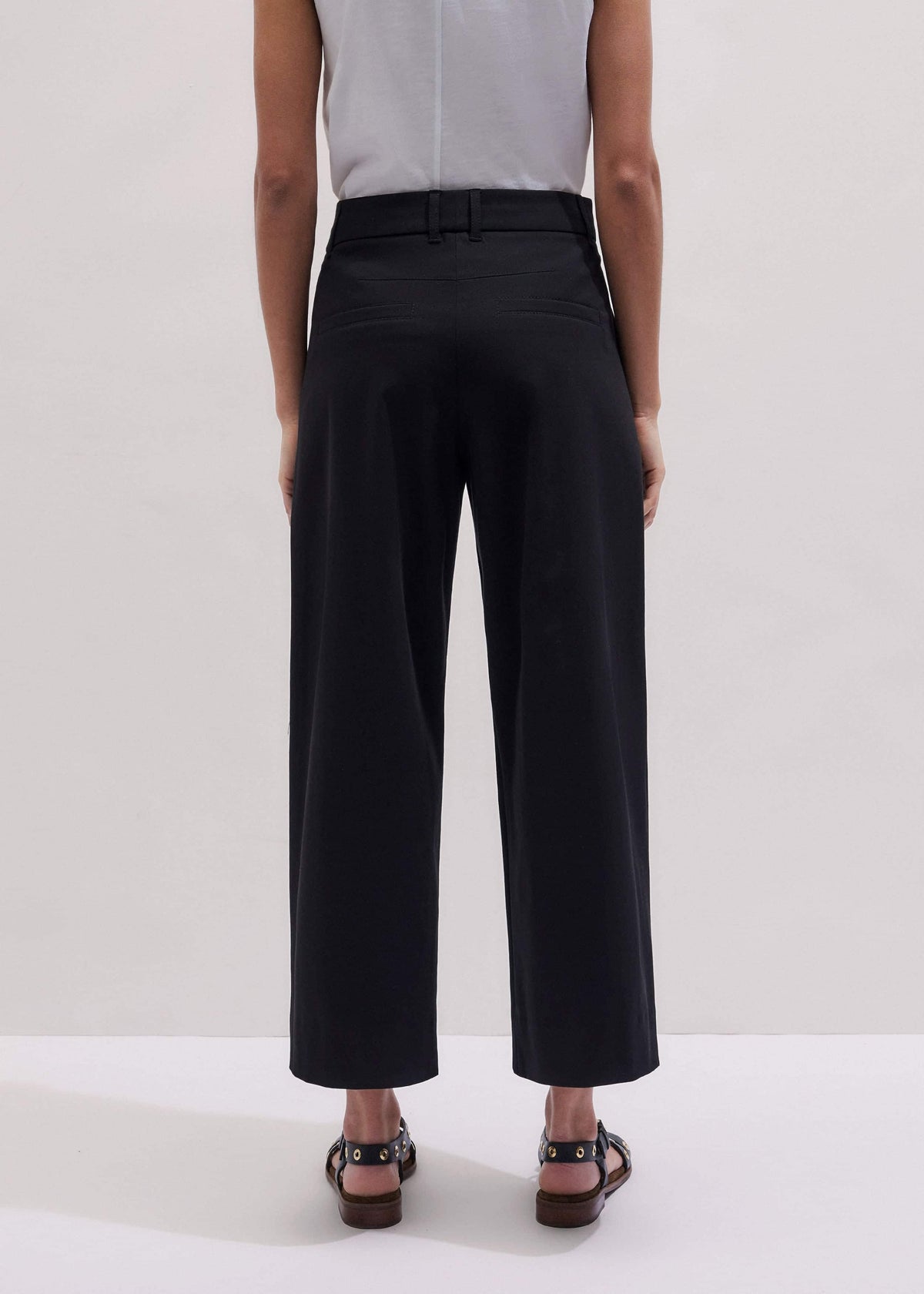 ME+EM Black Straight Crop Pleat Front Pant