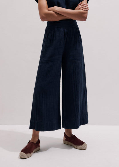 ME+EM Navy Cheesecloth Cropped Wide-Leg Pant