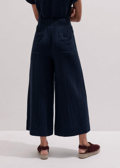 ME+EM Navy Cheesecloth Cropped Wide-Leg Pant