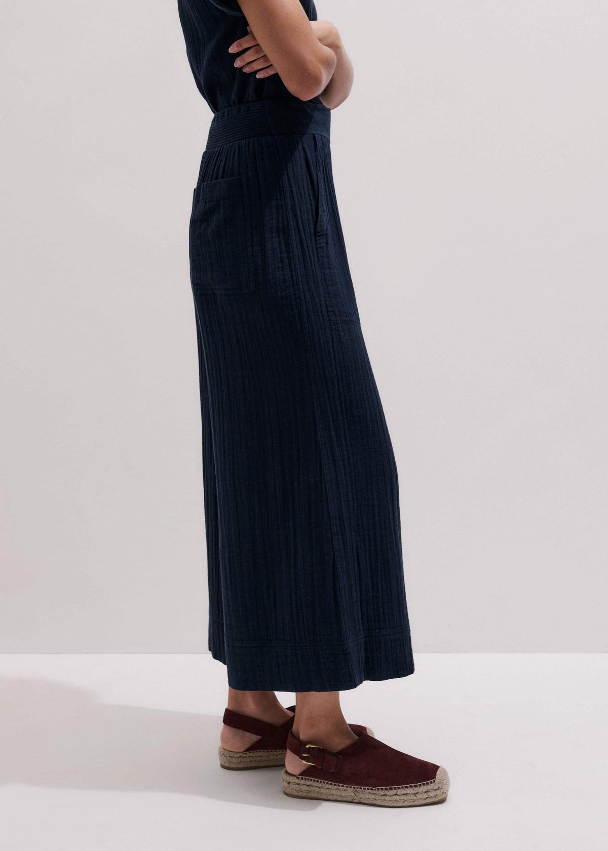 ME+EM Navy Cheesecloth Cropped Wide-Leg Pant