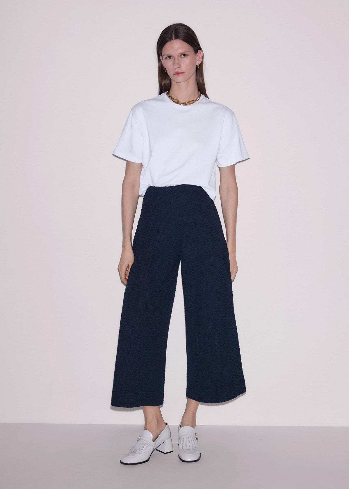 ME+EM Navy Curling Cross Jacquard Cropped Pant