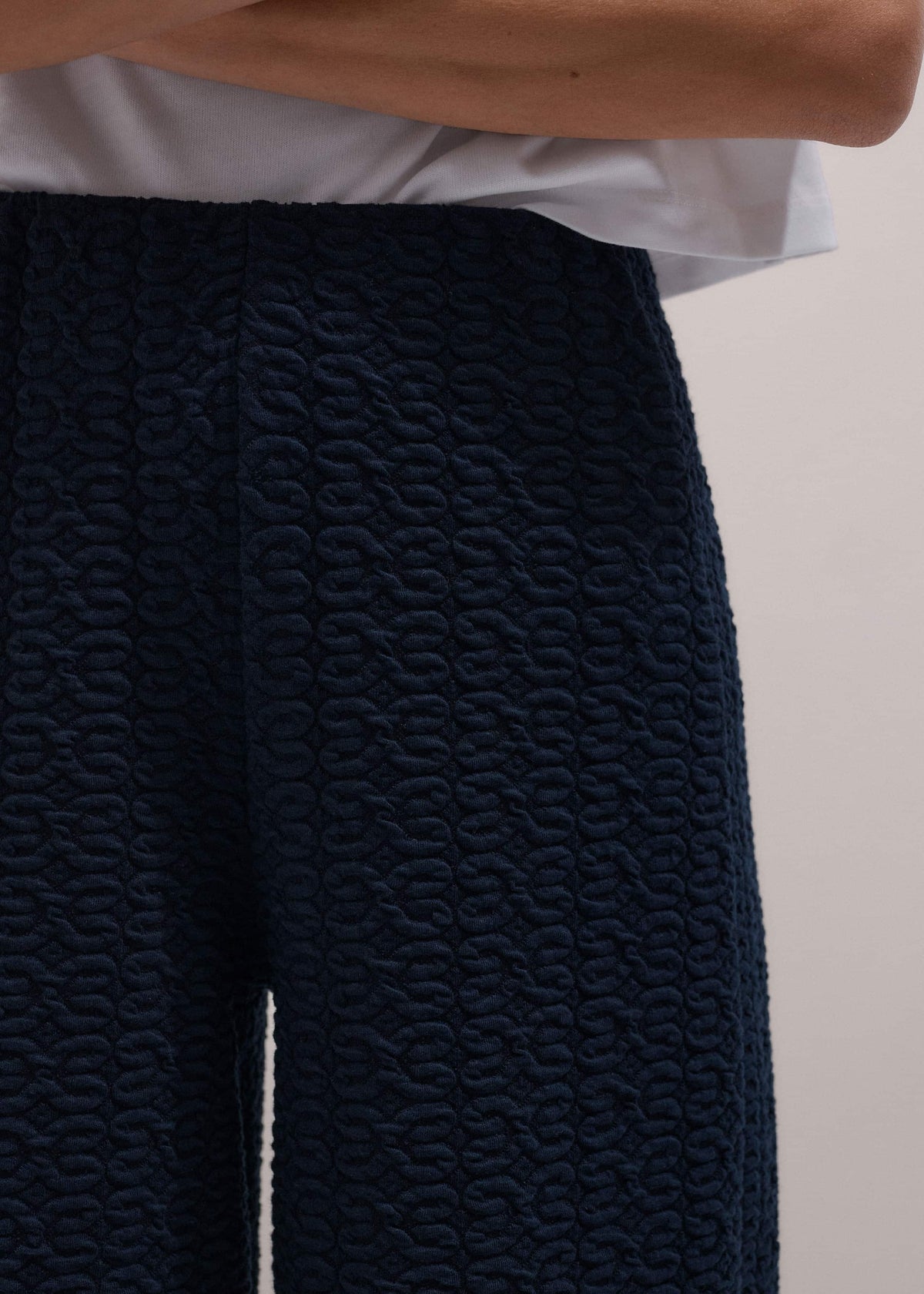 ME+EM Navy Curling Cross Jacquard Cropped Pant