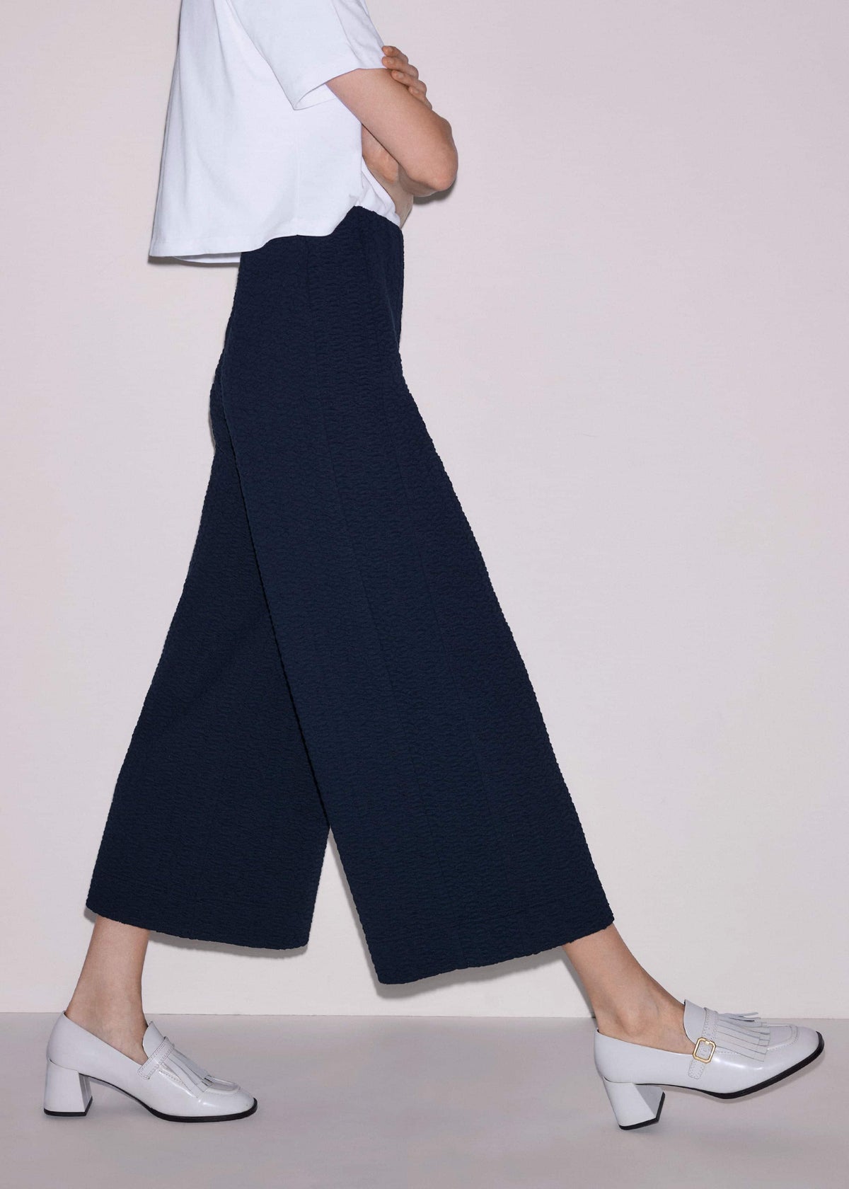 ME+EM Navy Curling Cross Jacquard Cropped Pant