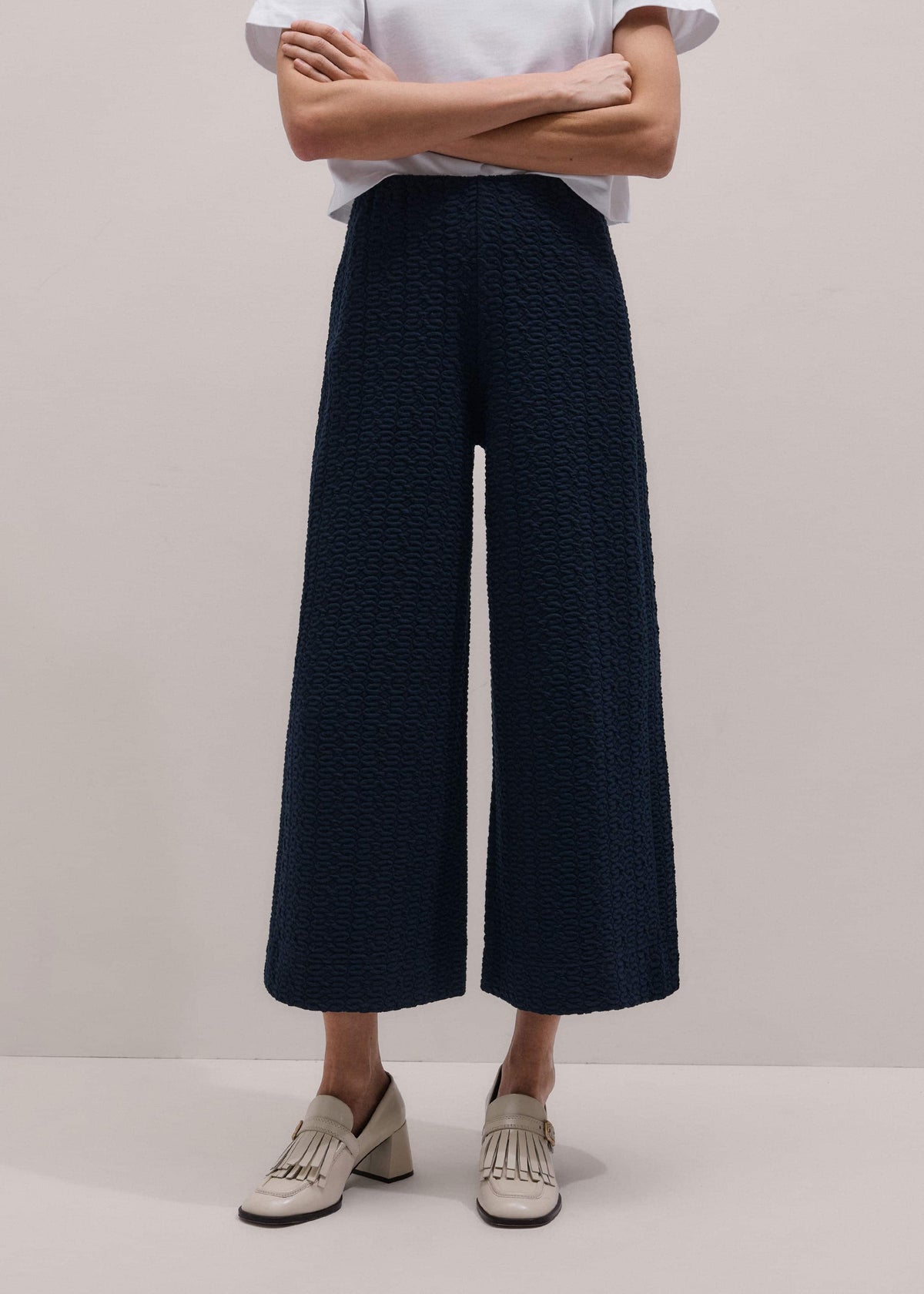 ME+EM Navy Curling Cross Jacquard Cropped Pant