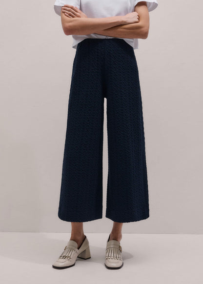 ME+EM Navy Curling Cross Jacquard Cropped Pant