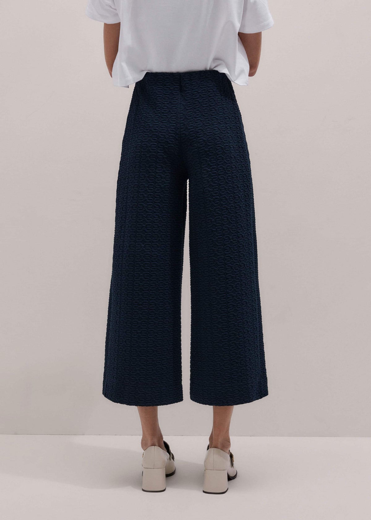 ME+EM Navy Curling Cross Jacquard Cropped Pant