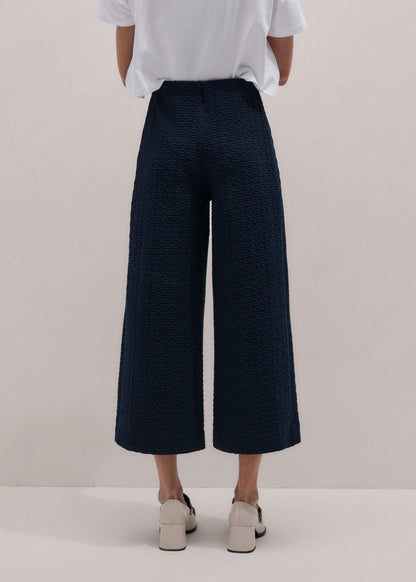 ME+EM Navy Curling Cross Jacquard Cropped Pant