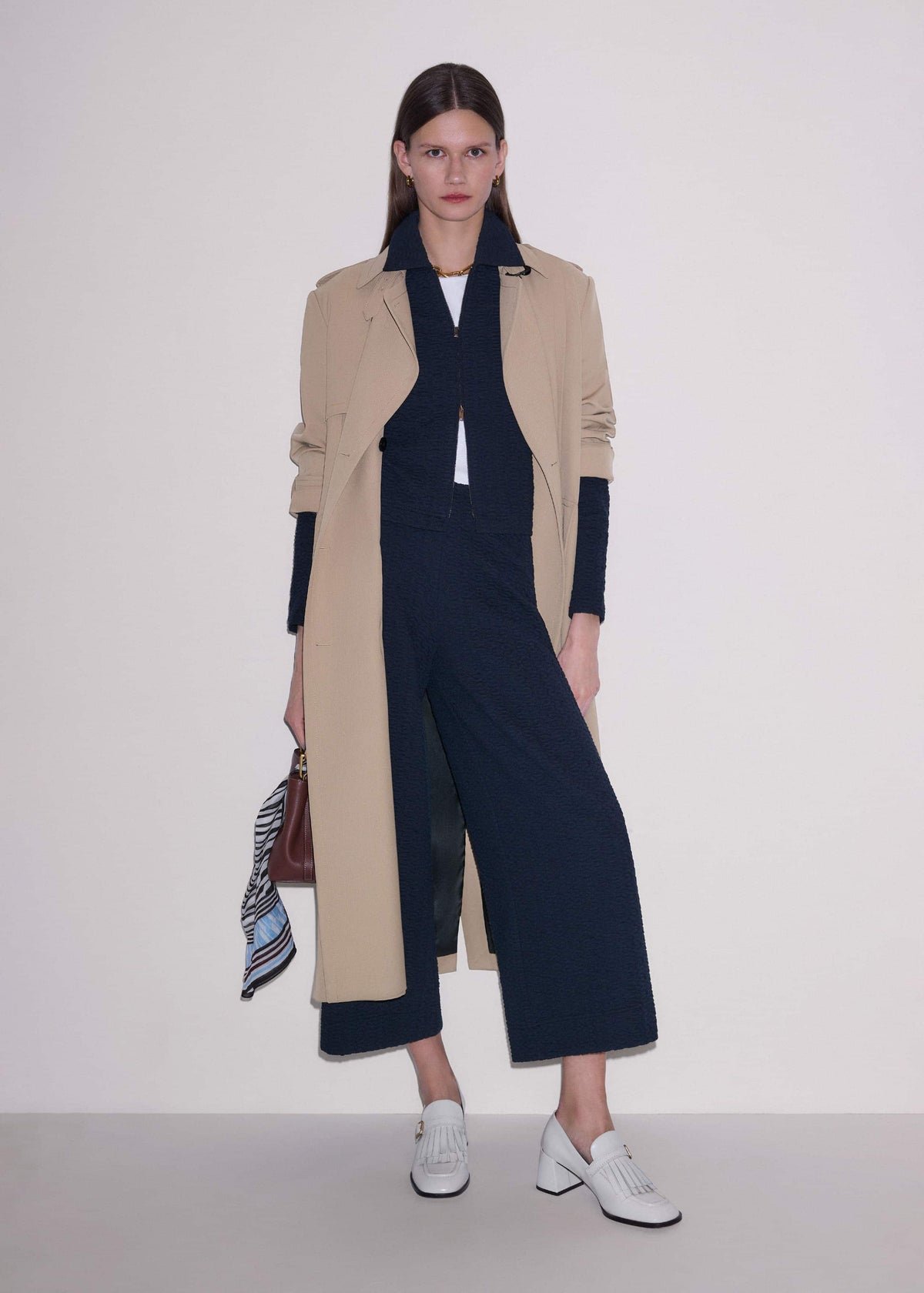ME+EM Navy Curling Cross Jacquard Cropped Pant