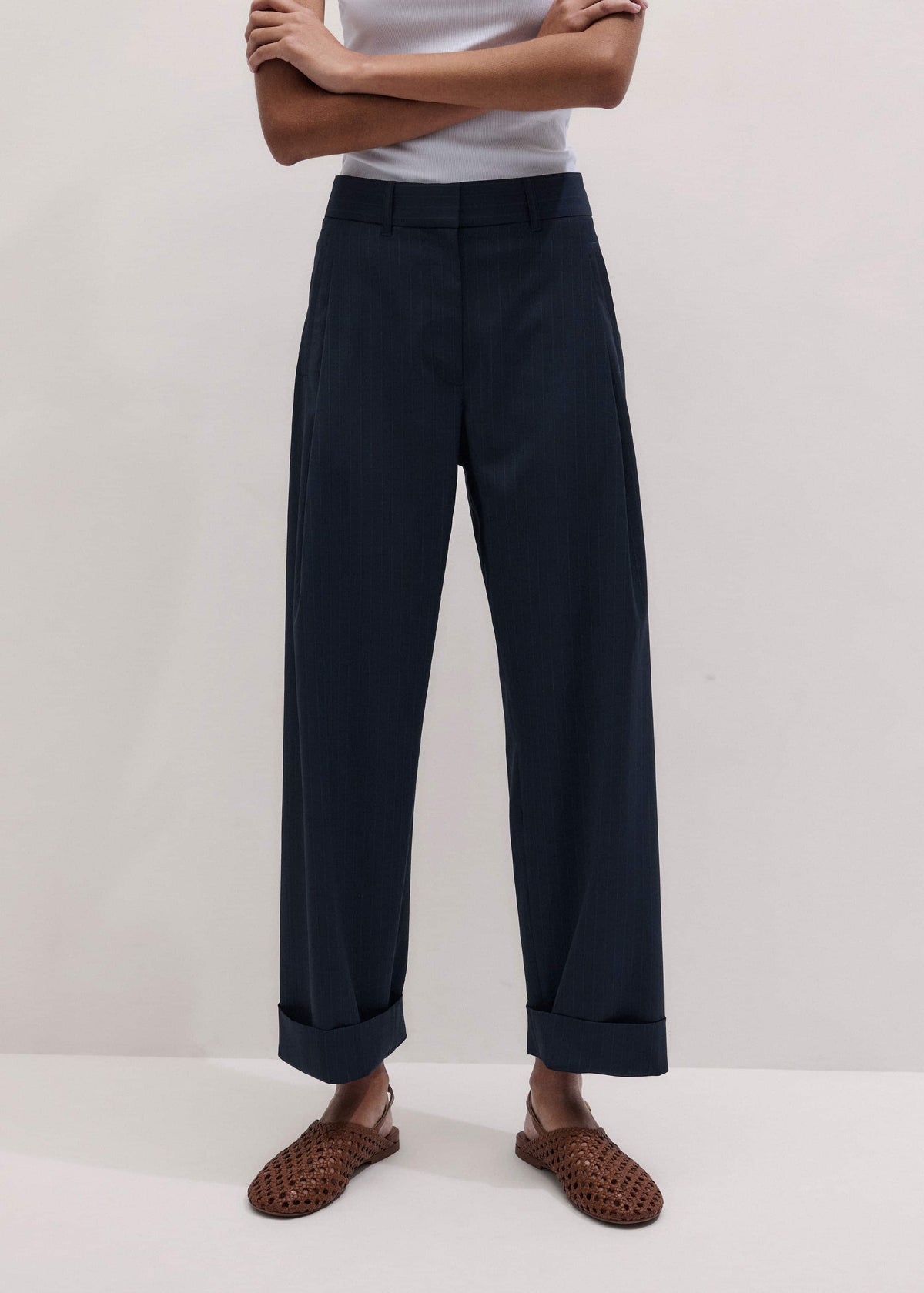 ME+EM Navy Pinstripe Clever Pant