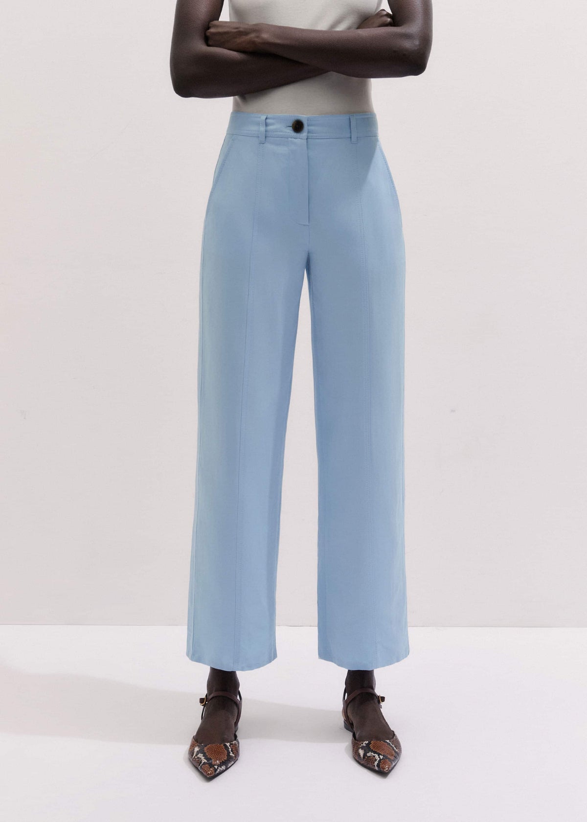 ME+EM Blue Straight Crop Pant