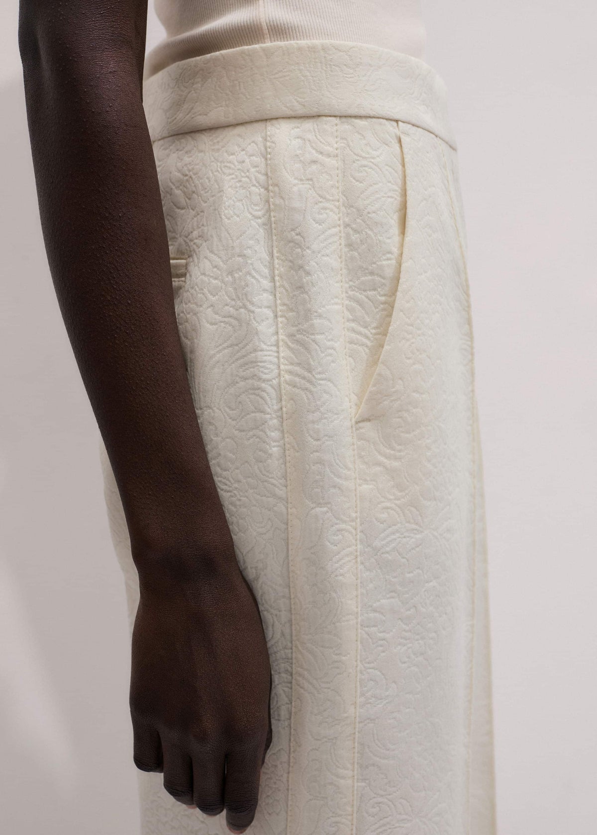 ME+EM Ivory Luxe Jacquard Straight Crop Pant
