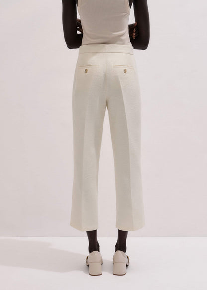 ME+EM Ivory Luxe Jacquard Straight Crop Pant