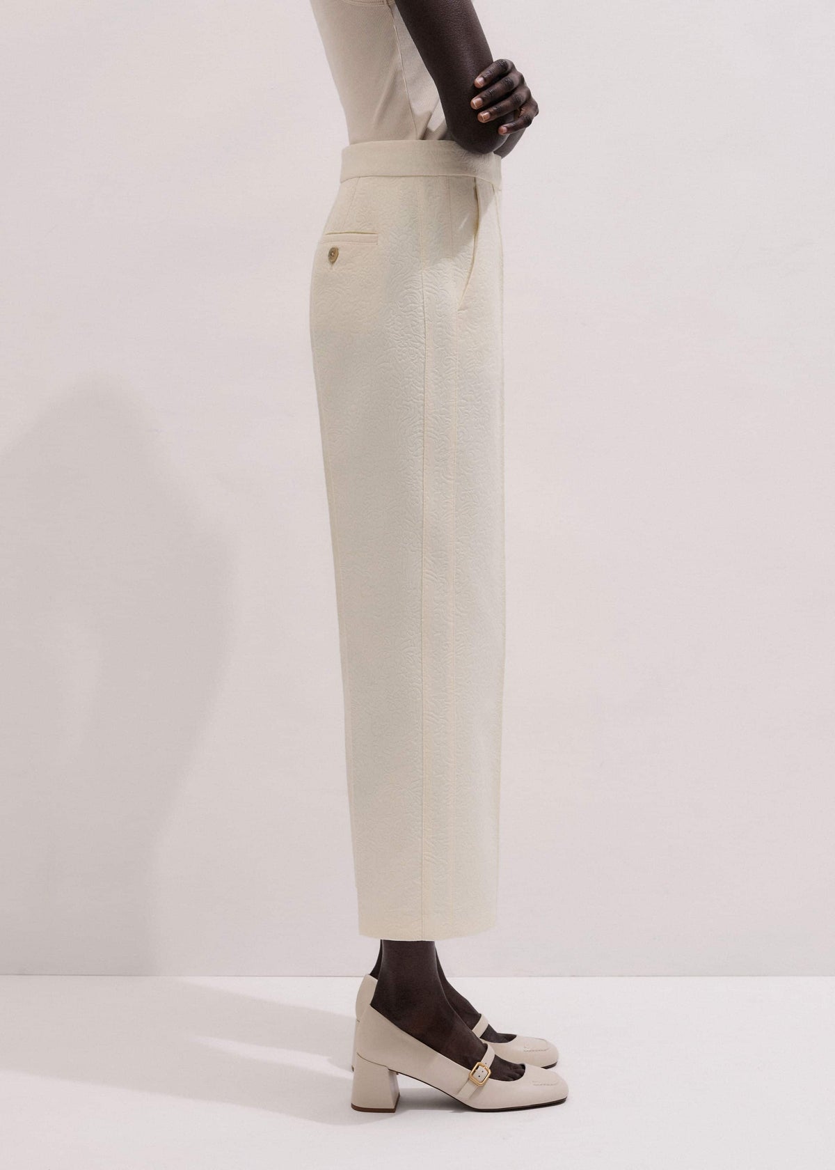 ME+EM Ivory Luxe Jacquard Straight Crop Pant