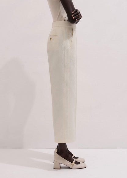 ME+EM Ivory Luxe Jacquard Straight Crop Pant