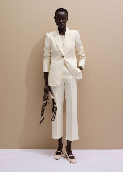 ME+EM Ivory Luxe Jacquard Straight Crop Pant