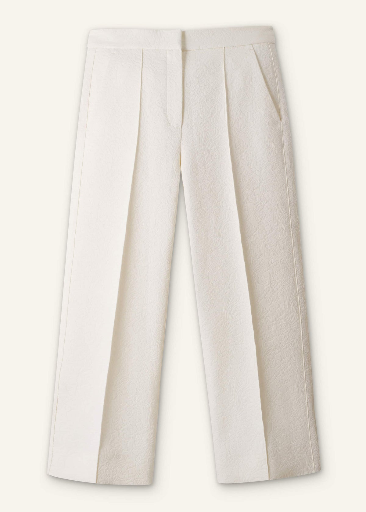 ME+EM Ivory Luxe Jacquard Straight Crop Pant