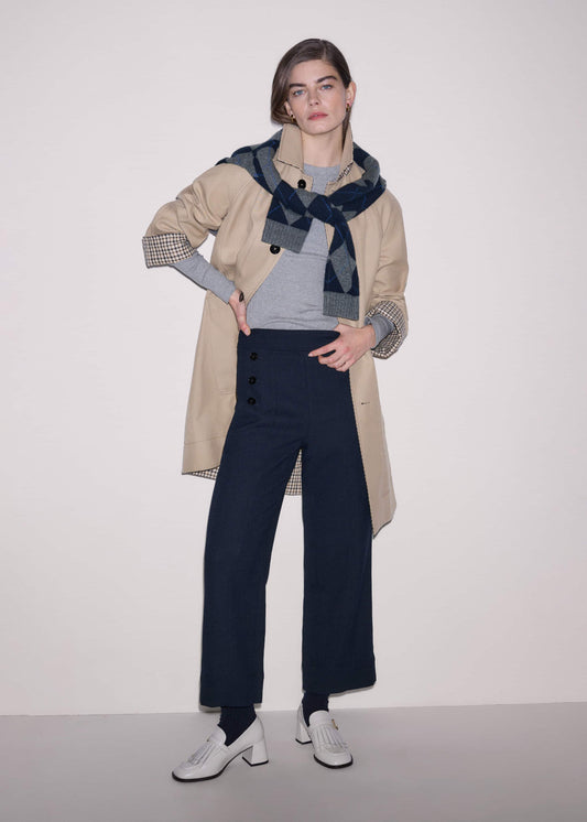 ME+EM Navy Button Front Straight Crop Pant
