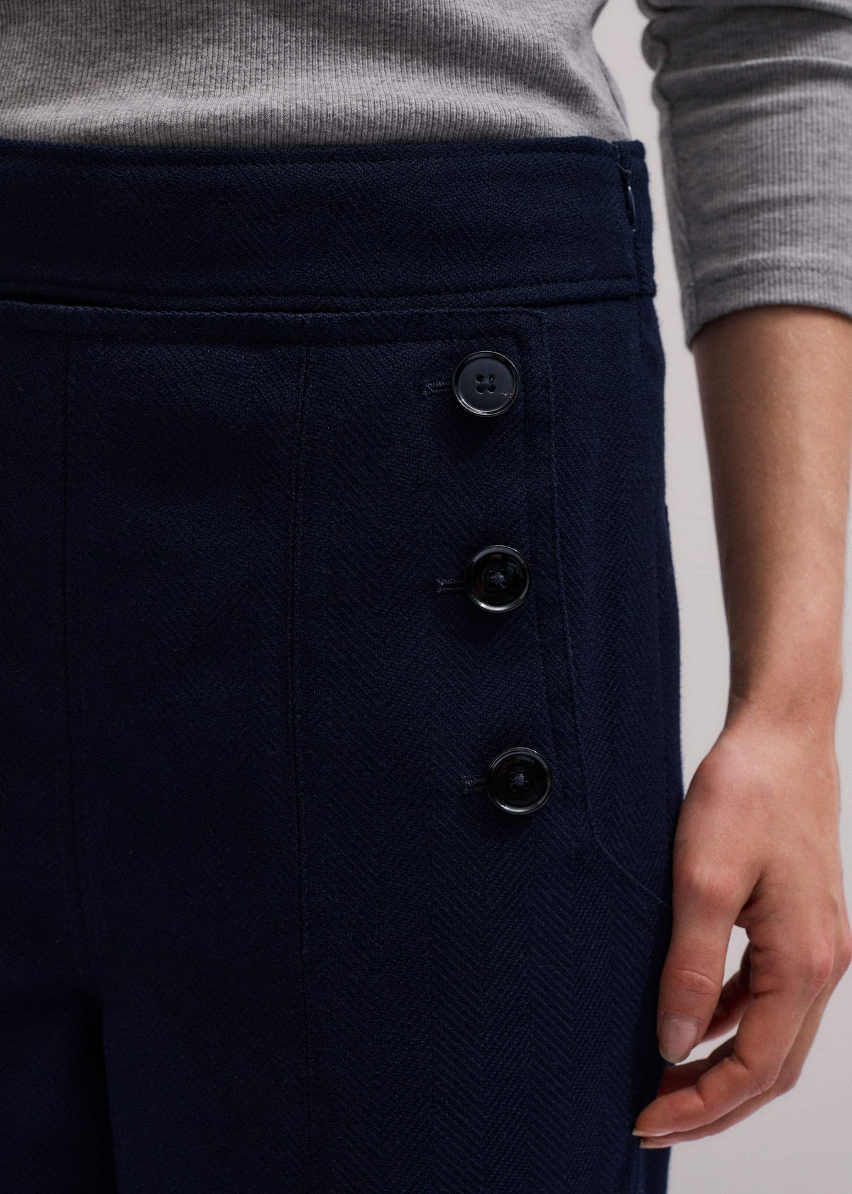 ME+EM Navy Button Front Straight Crop Pant