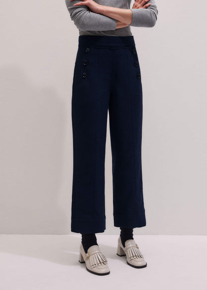 ME+EM Navy Button Front Straight Crop Pant