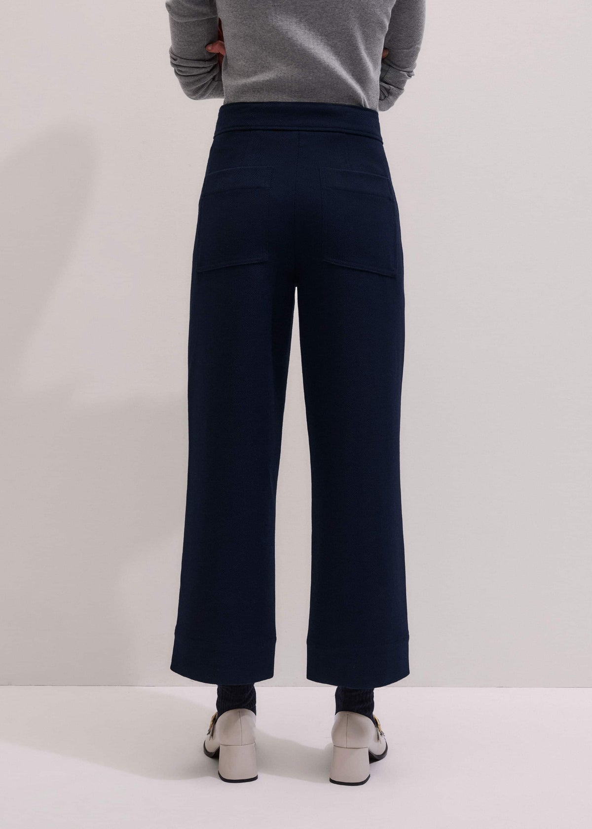ME+EM Navy Button Front Straight Crop Pant