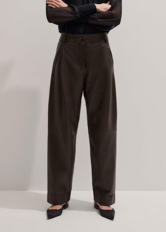 ME+EM Brown Leather Clever Tapered Pant