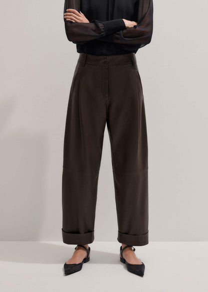 ME+EM Brown Leather Clever Tapered Pant
