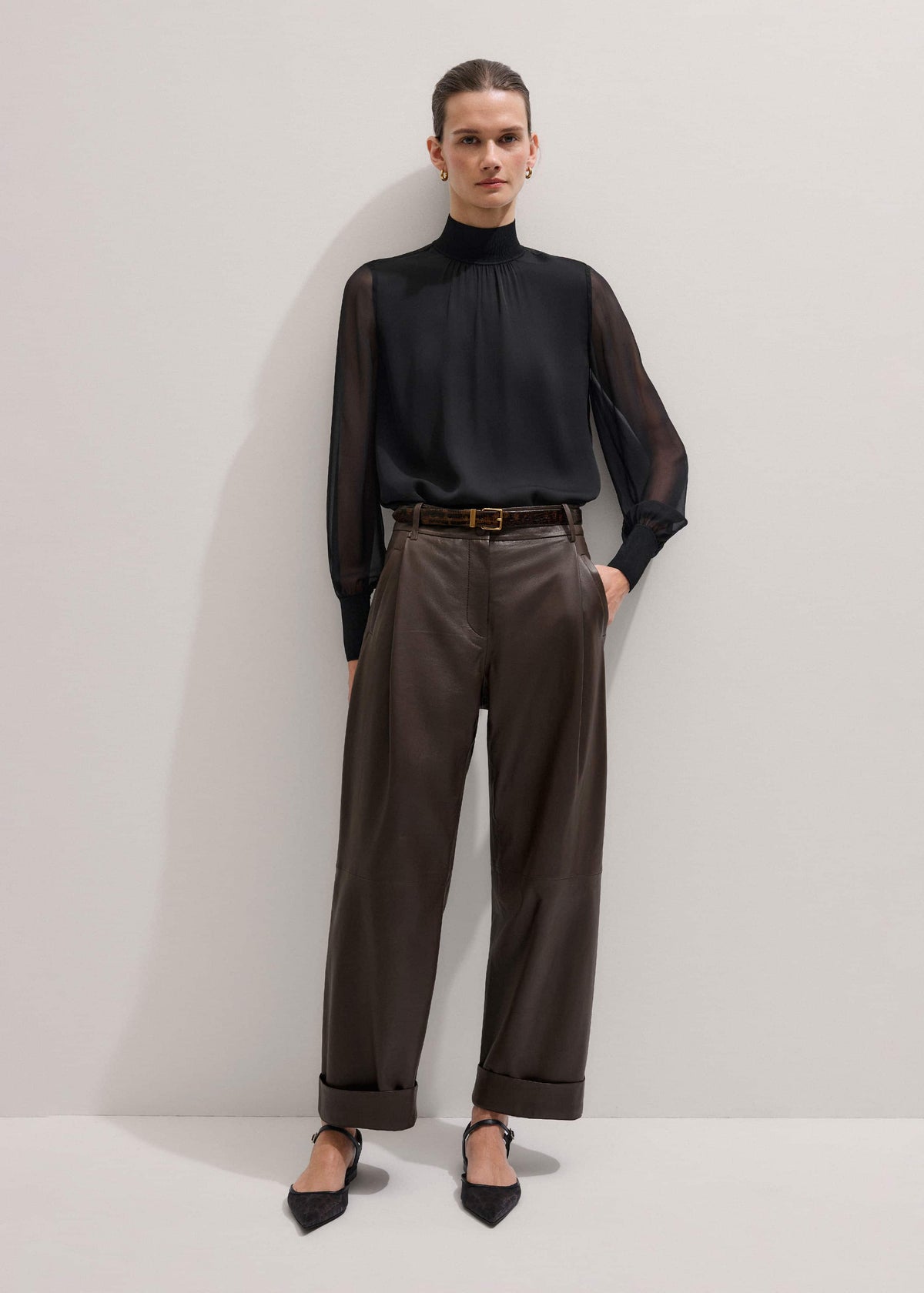 ME+EM Brown Leather Clever Tapered Pant
