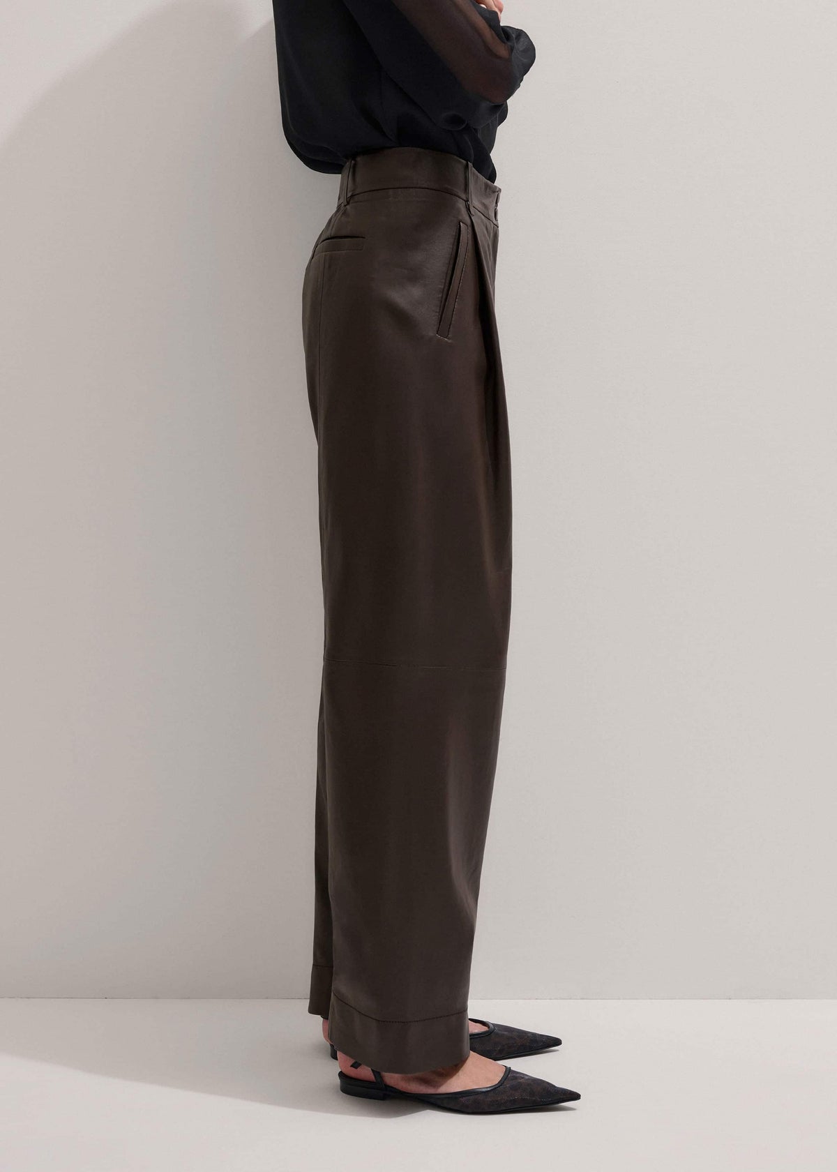 ME+EM Brown Leather Clever Tapered Pant
