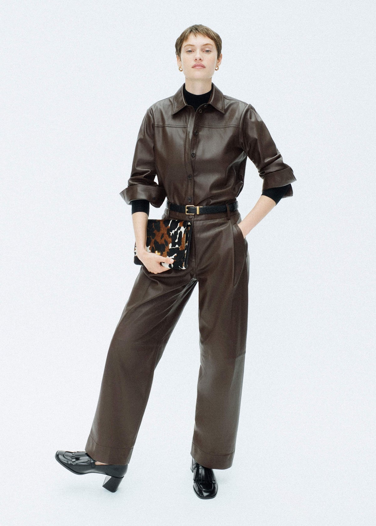 ME+EM Brown Leather Clever Tapered Pant