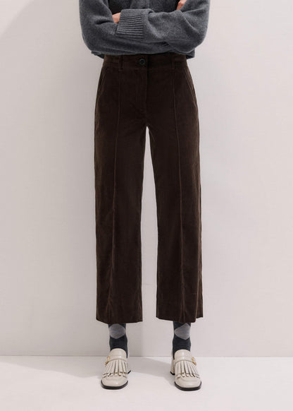 ME+EM Brown Italian Cord Straight Crop Pant