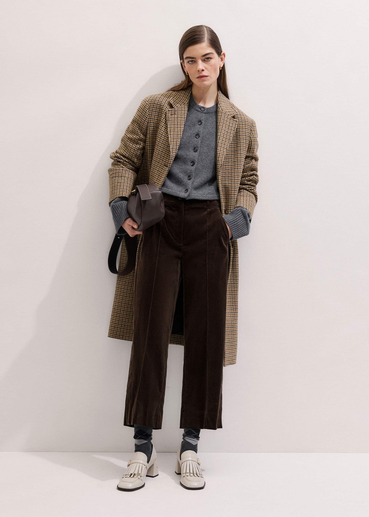 ME+EM Brown Italian Cord Straight Crop Pant