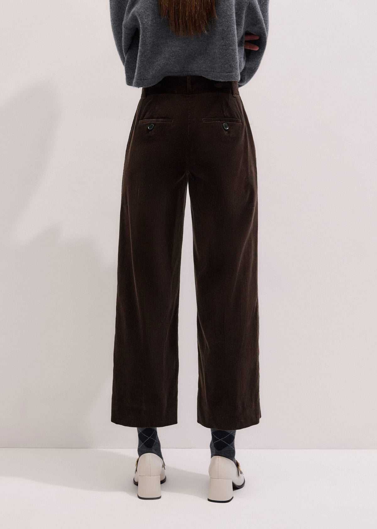 ME+EM Brown Italian Cord Straight Crop Pant