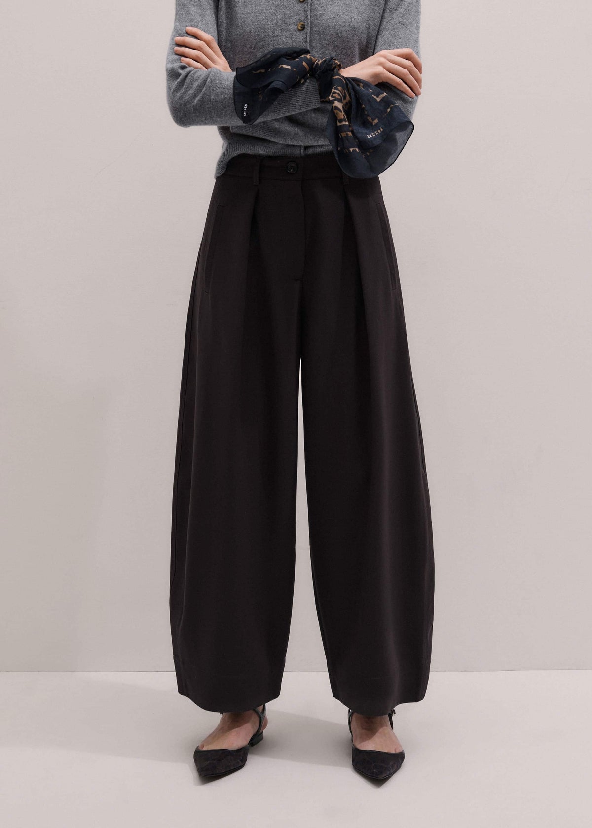 ME+EM Brown Barrel-Leg Pant
