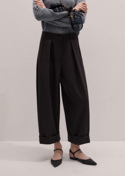 ME+EM Brown Barrel-Leg Pant