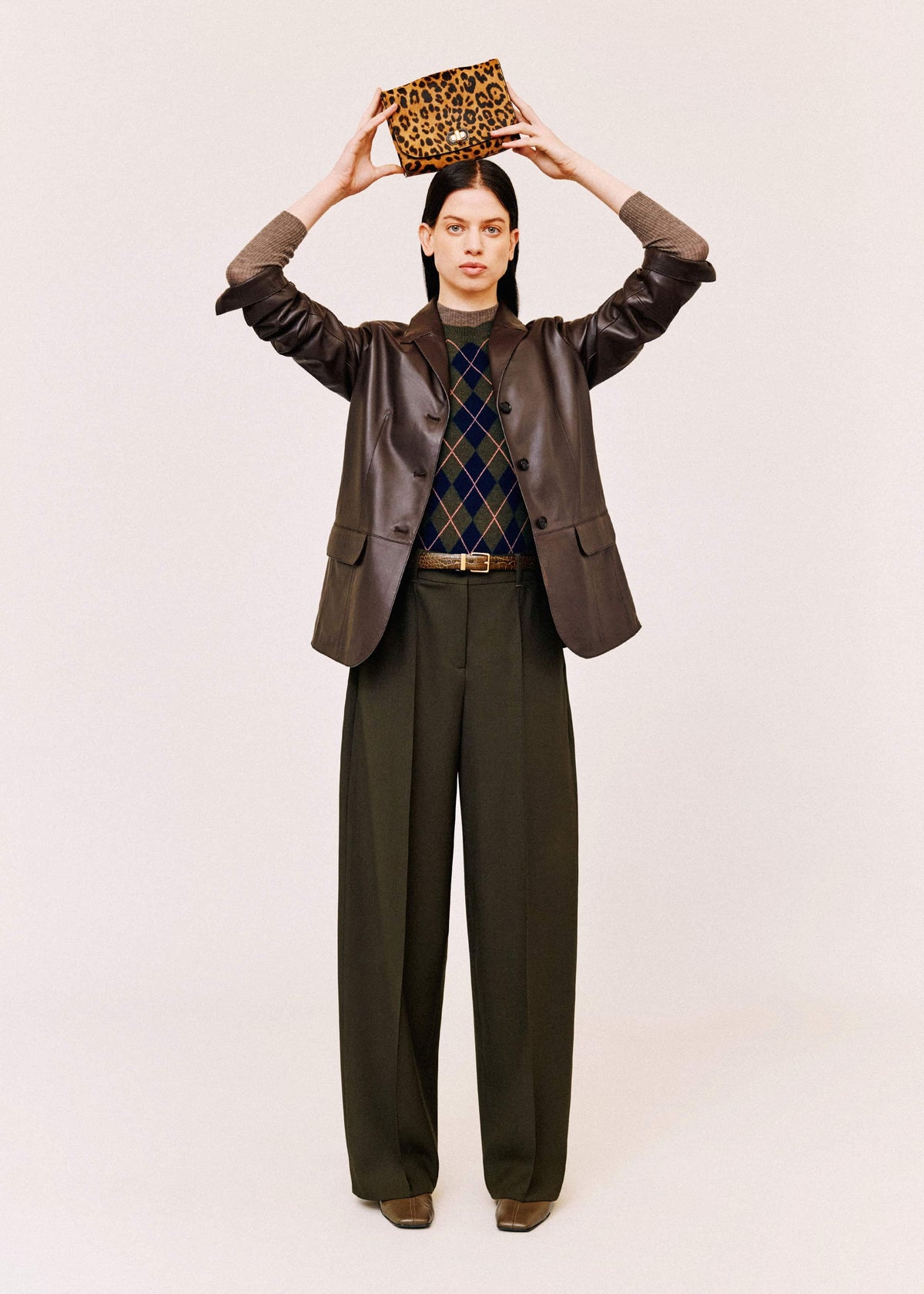 ME+EM Olive Green Pintuck Tapered Pant