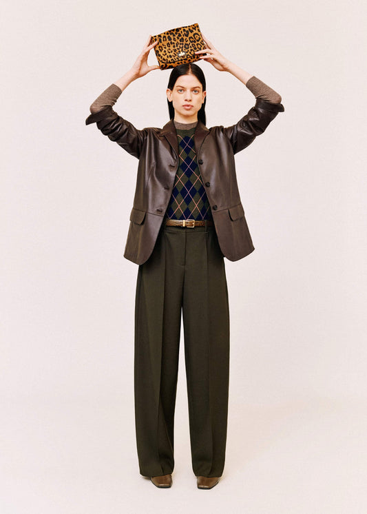 ME+EM Olive Green Pintuck Tapered Pant