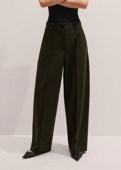ME+EM Olive Green Pintuck Tapered Pant