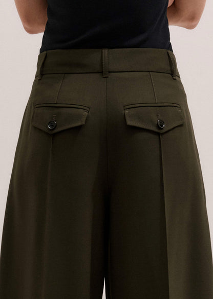 ME+EM Olive Green Pintuck Tapered Pant