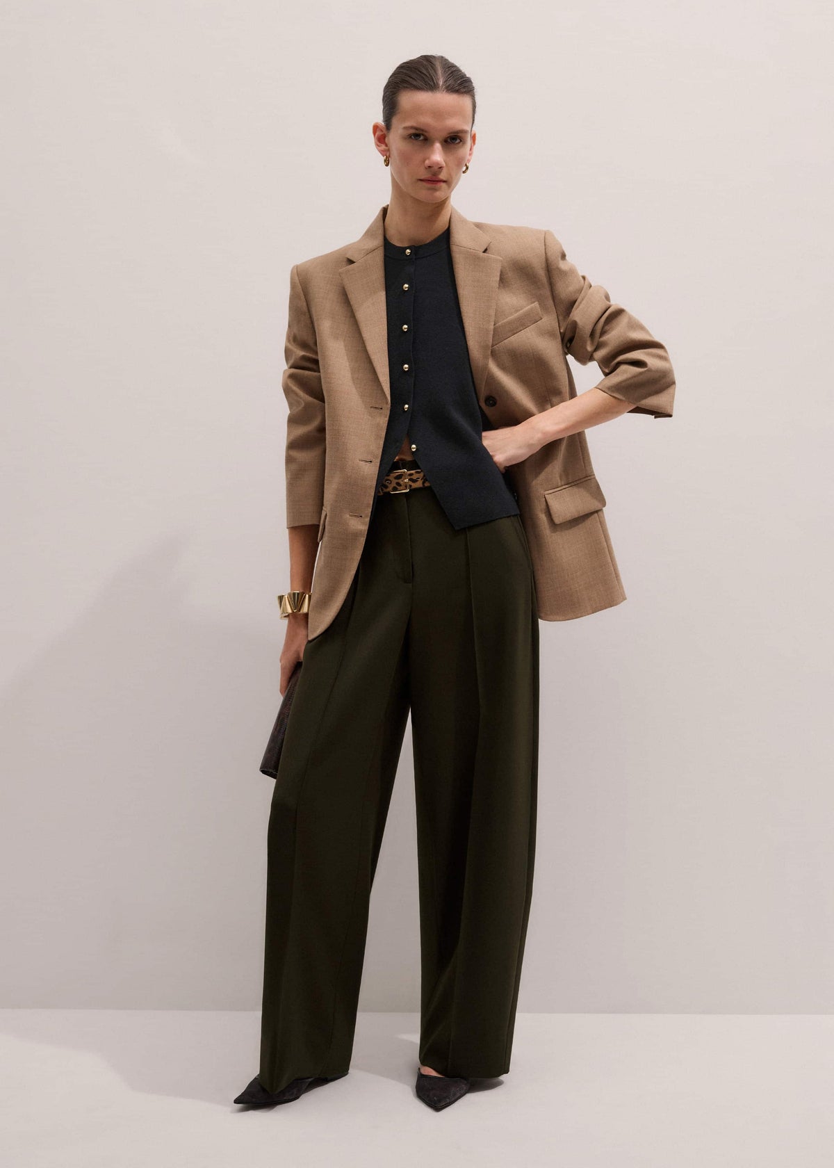 ME+EM Olive Green Pintuck Tapered Pant