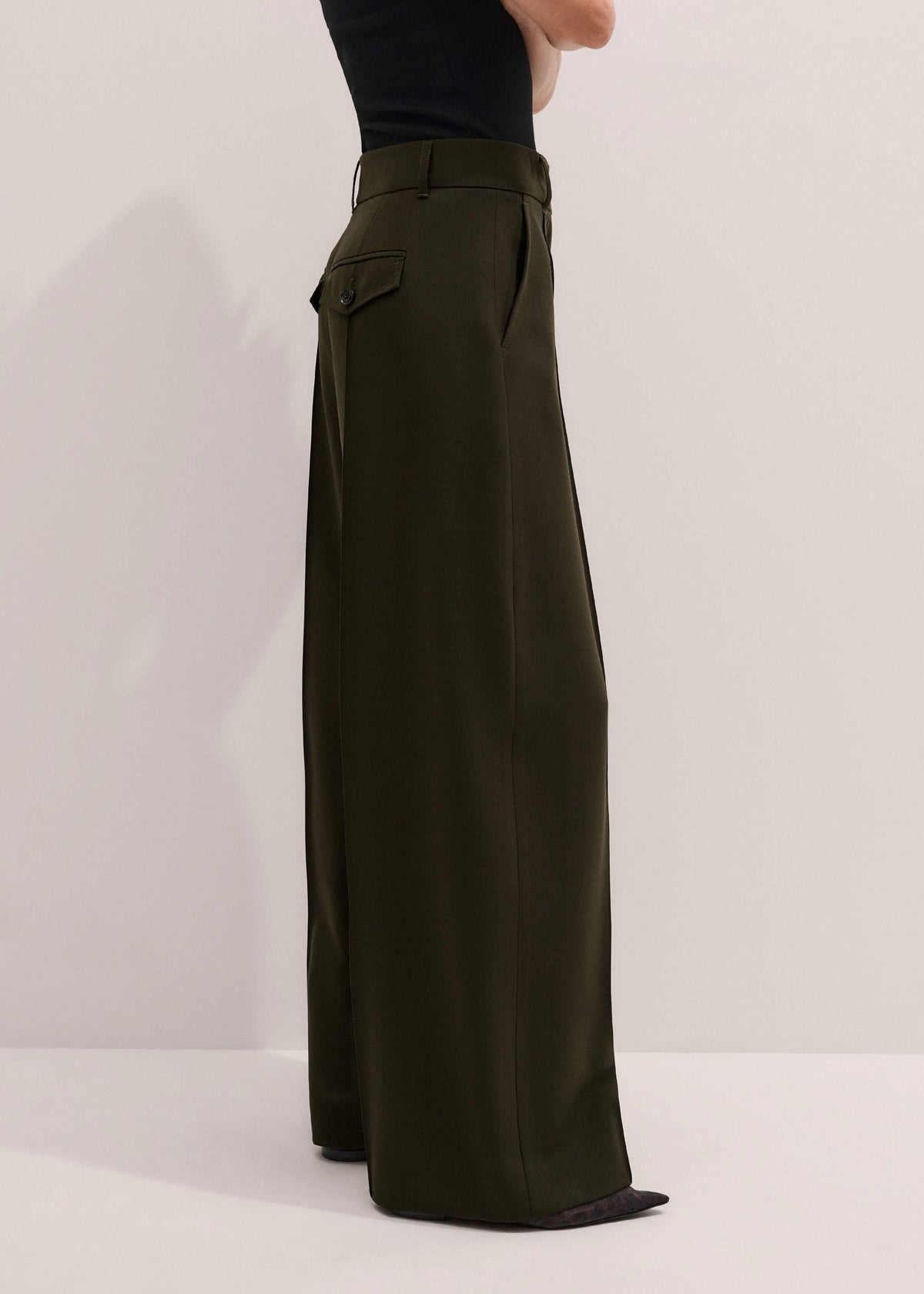 ME+EM Olive Green Pintuck Tapered Pant