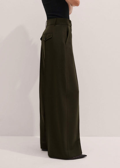 ME+EM Olive Green Pintuck Tapered Pant