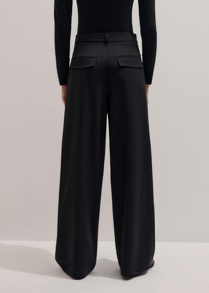 ME+EM Black Wool Exaggerated Tapered Pleat Pant